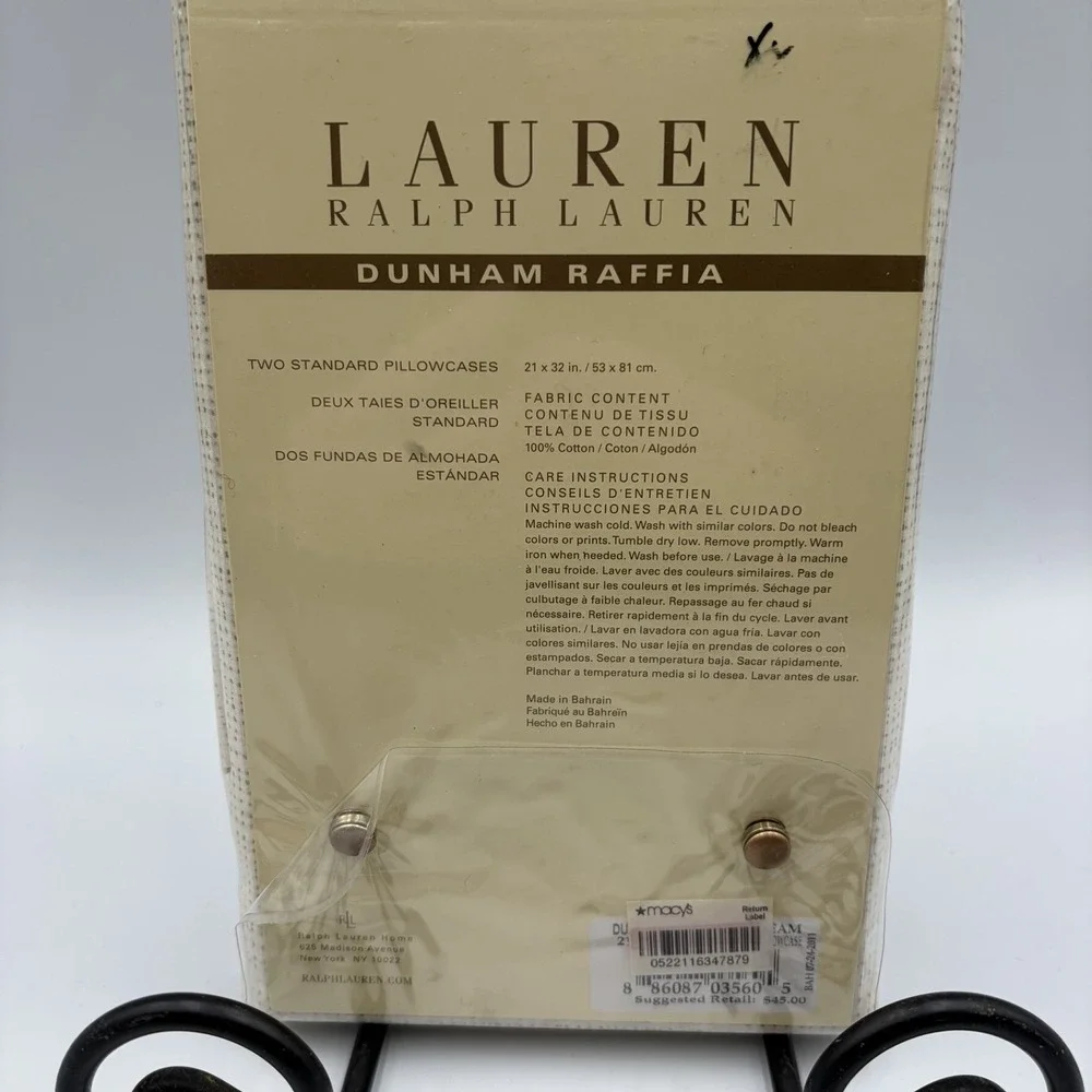 RALPH LAUREN Dunham‎ Raffia Two Standard  pillow case 100% cotton New Rare